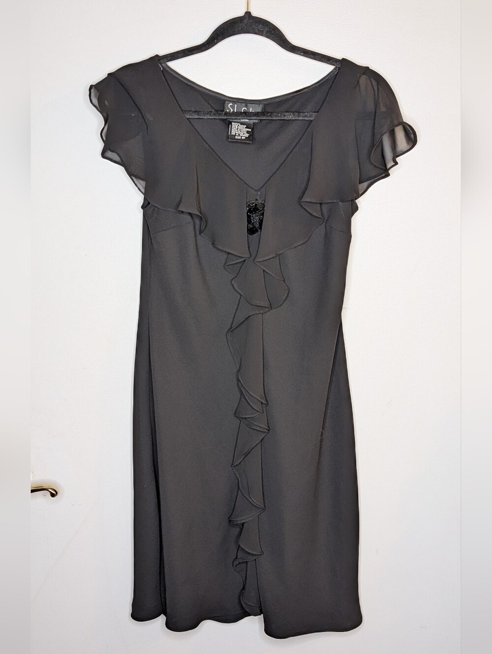 SL Fashions Black Ruffle V-Neck Midi Dress Goth Fairy Y2k